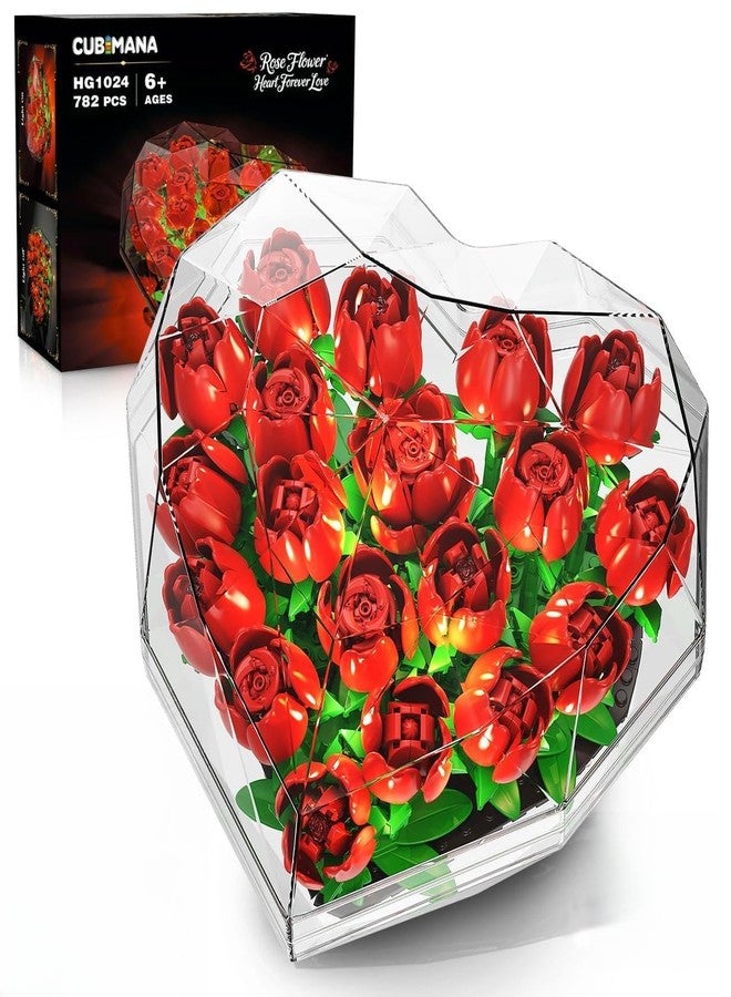 CUBIMANA مجموعة بناء باقة زهور عيد الحب من كيوبيمانا مع أضواء LED - لعبة مكعبات نباتية من 19 وردة حمراء بغطاء على شكل قلب | هدايا عيد الحب للبالغين، الحبيبة، الزوجة، النساء، والفتيات من 8 إلى 12 سنة فما فوق - Image 1